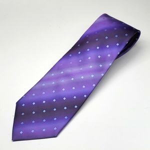 VAN HUESEN Light Blue Squares on Purple Vertical Lines Silk Tie EUC